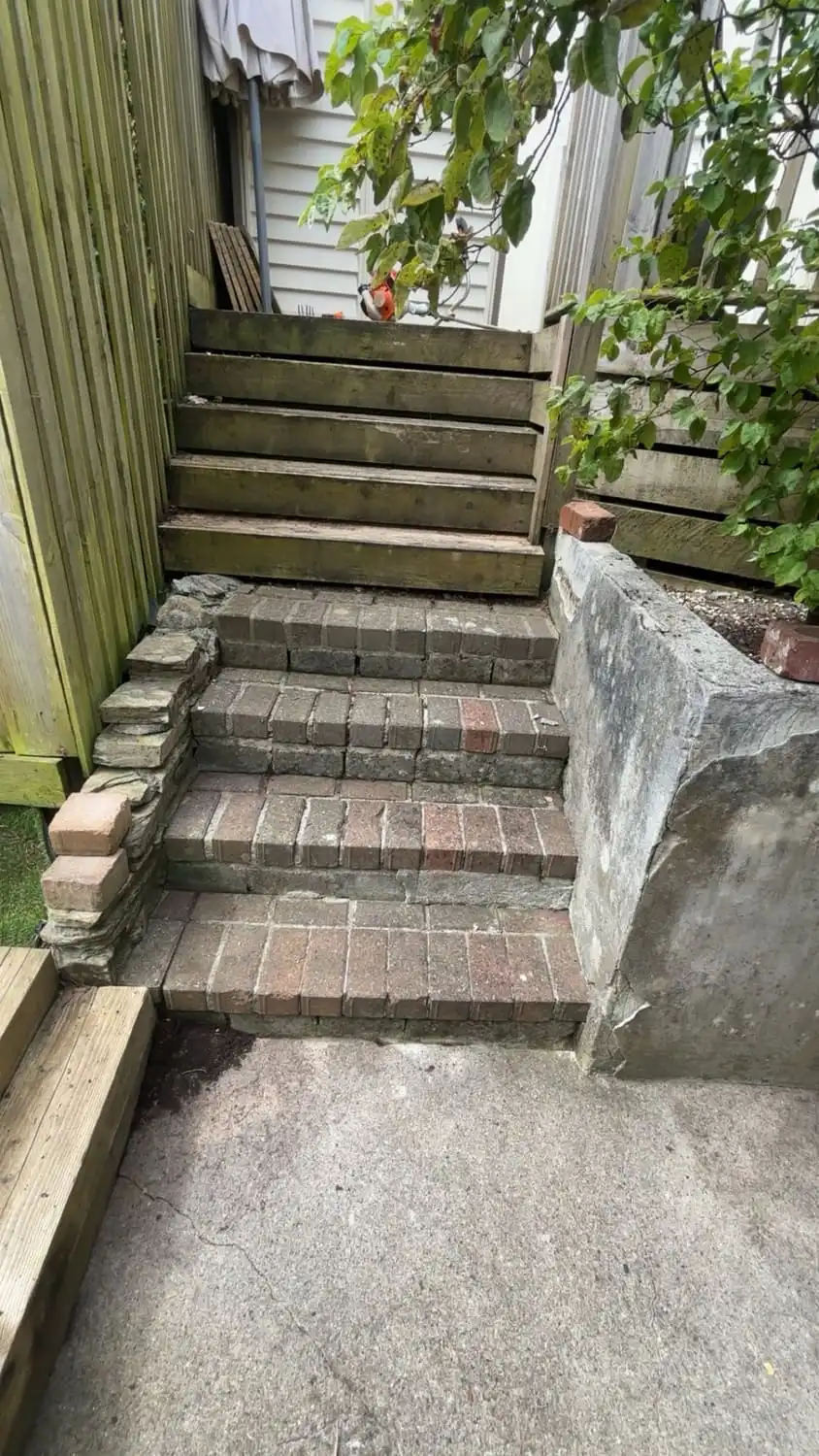The same steps cleared and washed down, every brick tread visible and clean